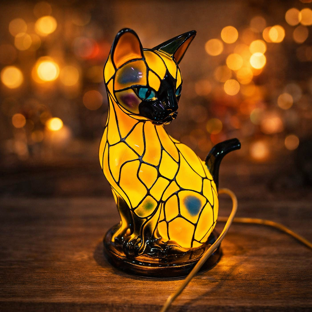 Katzen-Silhouette Tischlampe – Mosaik-Design für gemütliches Licht