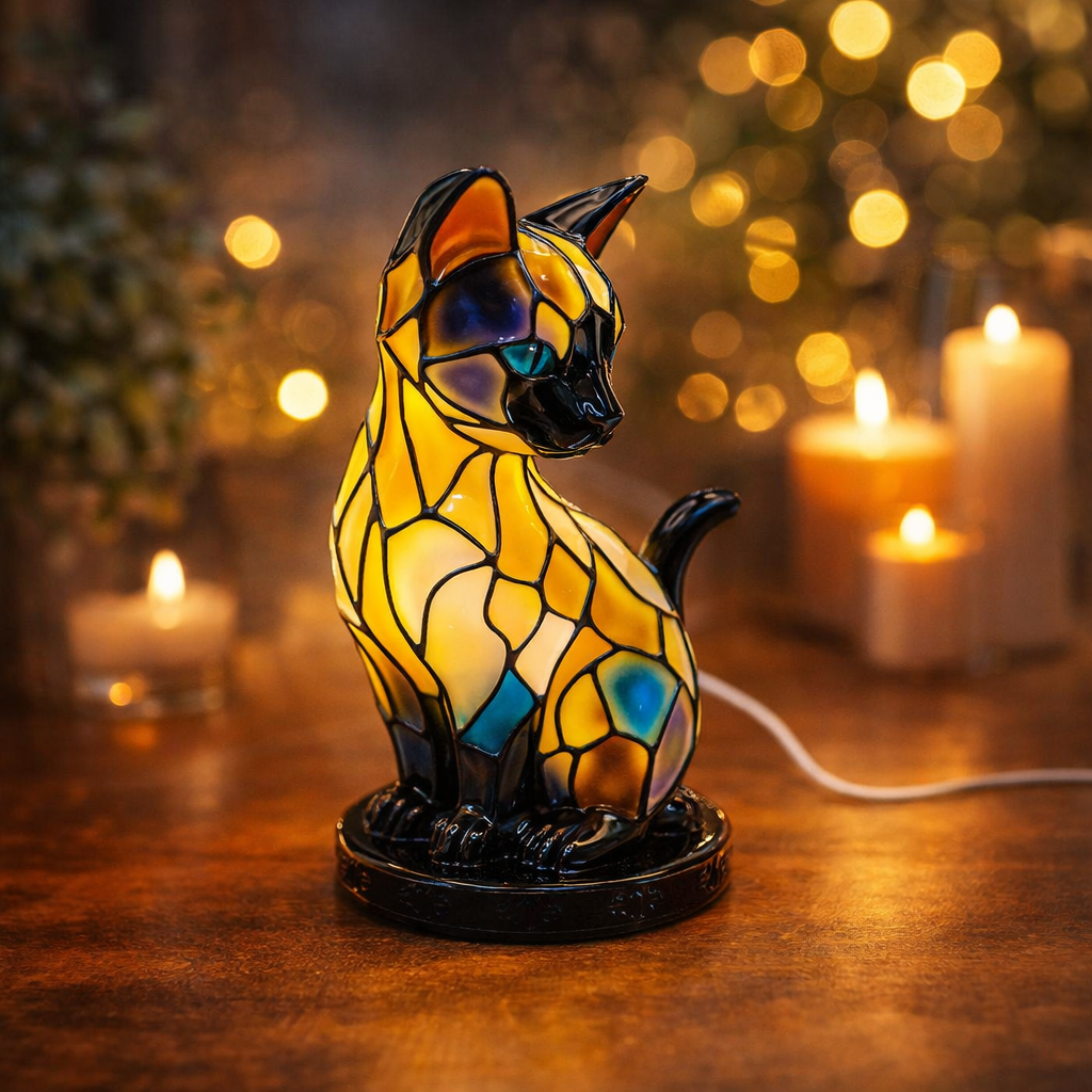 Katzen-Silhouette Tischlampe – Mosaik-Design für gemütliches Licht