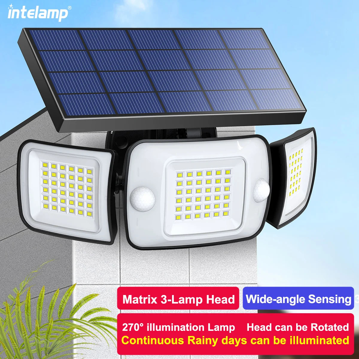 Sichere Außenbeleuchtung | Drei verstellbare Lampen | Flexible Betriebsmodi