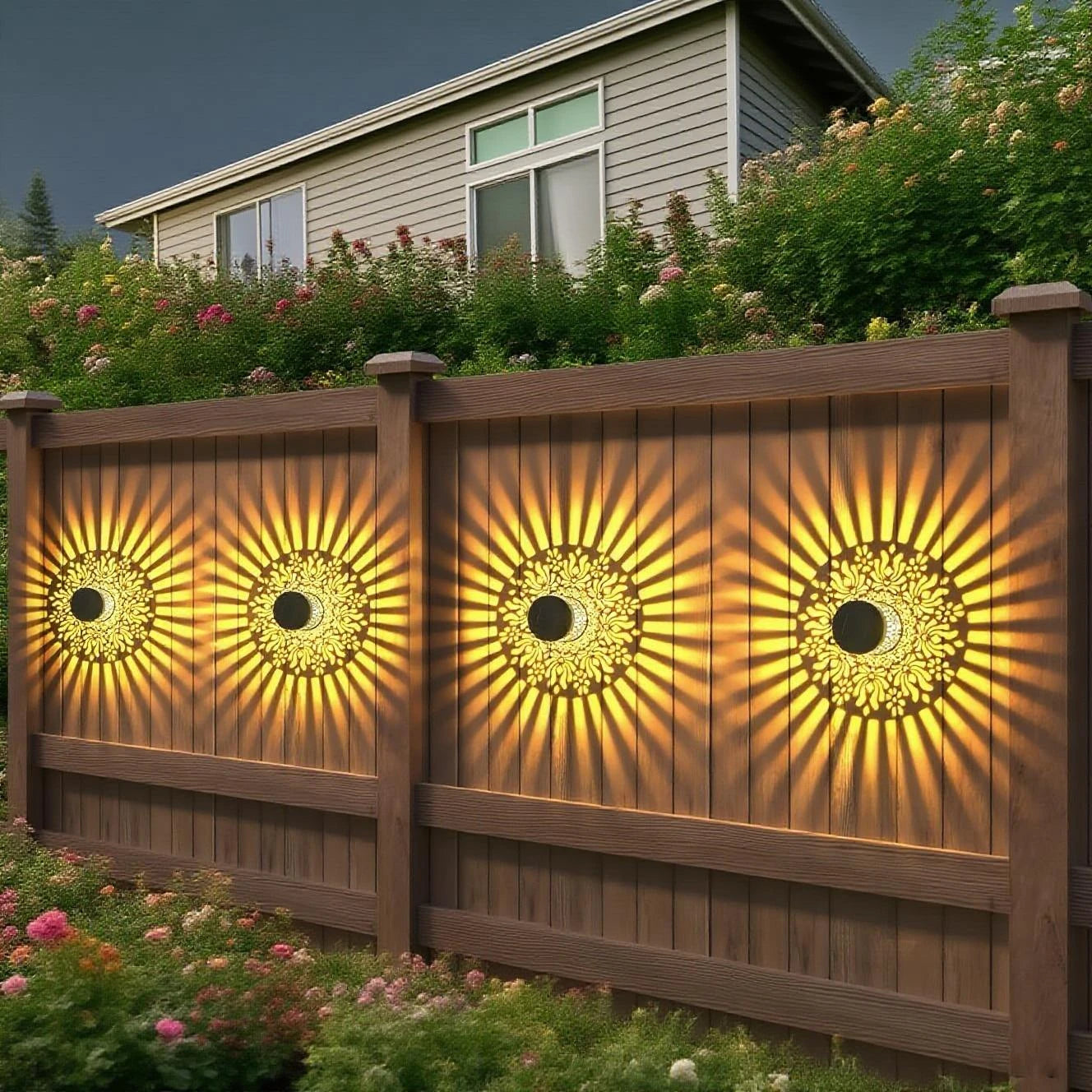 Solar-Wandlampe | Elegantes Blütenmuster | Kabellose Montage