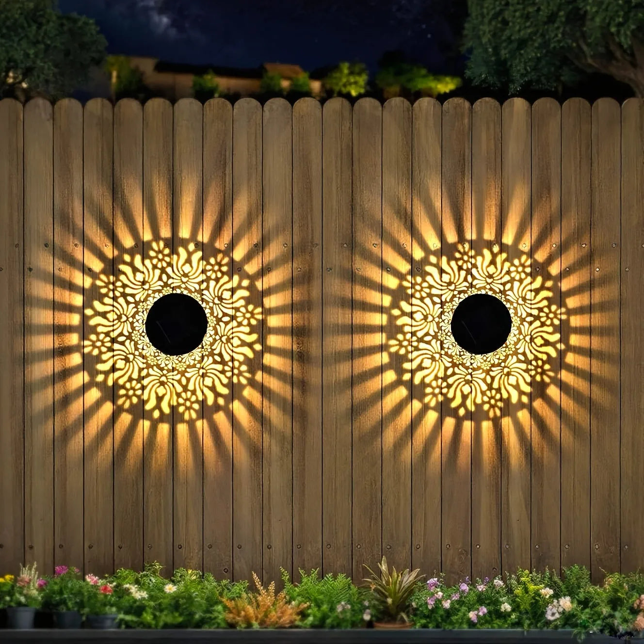 Solar-Wandlampe | Elegantes Blütenmuster | Kabellose Montage