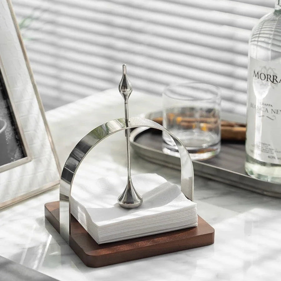 Eleganter Serviettenhalter aus Holz und Edelstahl für stilvolles Dining