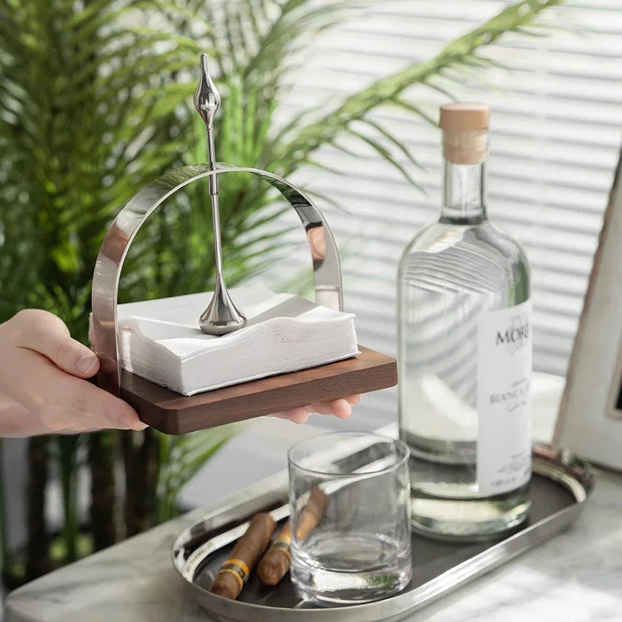 Eleganter Serviettenhalter aus Holz und Edelstahl für stilvolles Dining