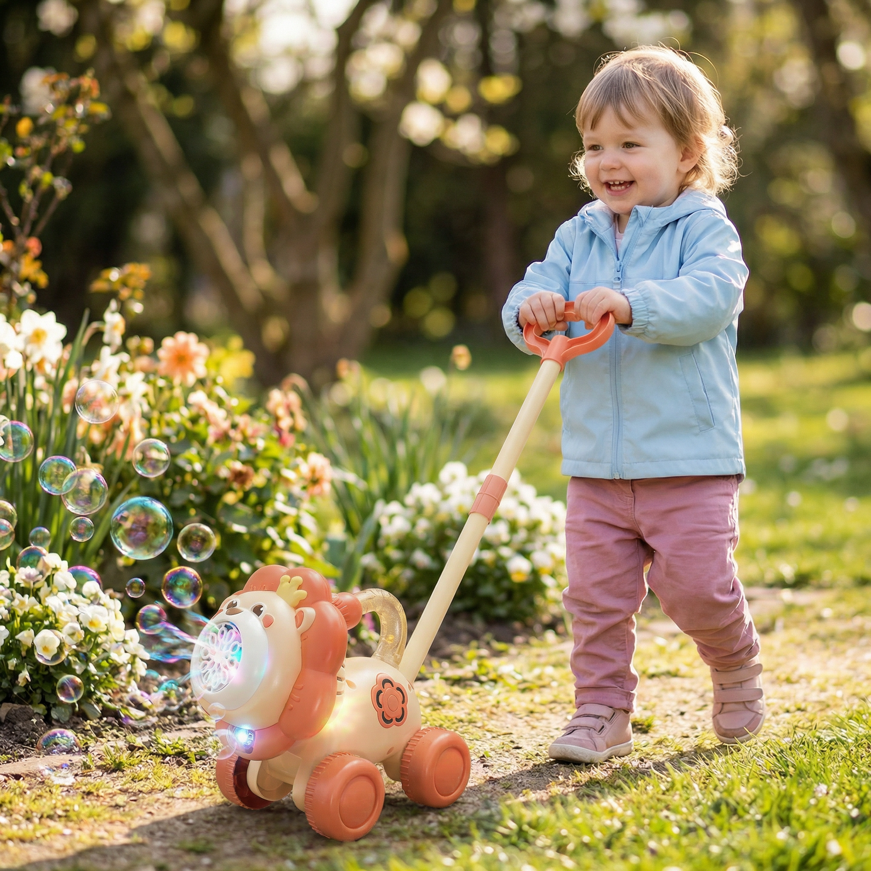 Schiebe-Spielzeug für Kinder – Wagen mit leuchtenden Seifenblasen