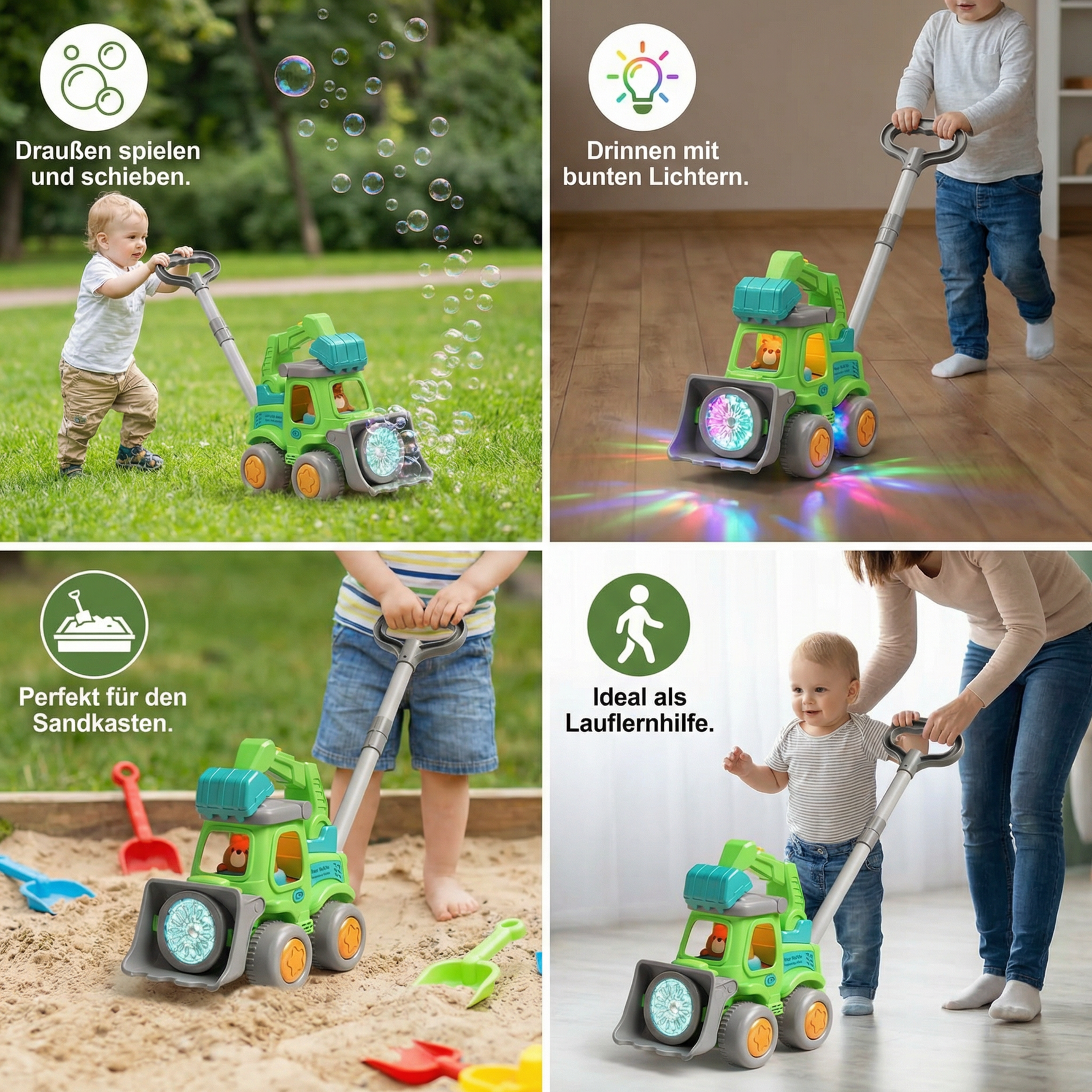 Schiebe-Spielzeug für Kinder – Wagen mit leuchtenden Seifenblasen