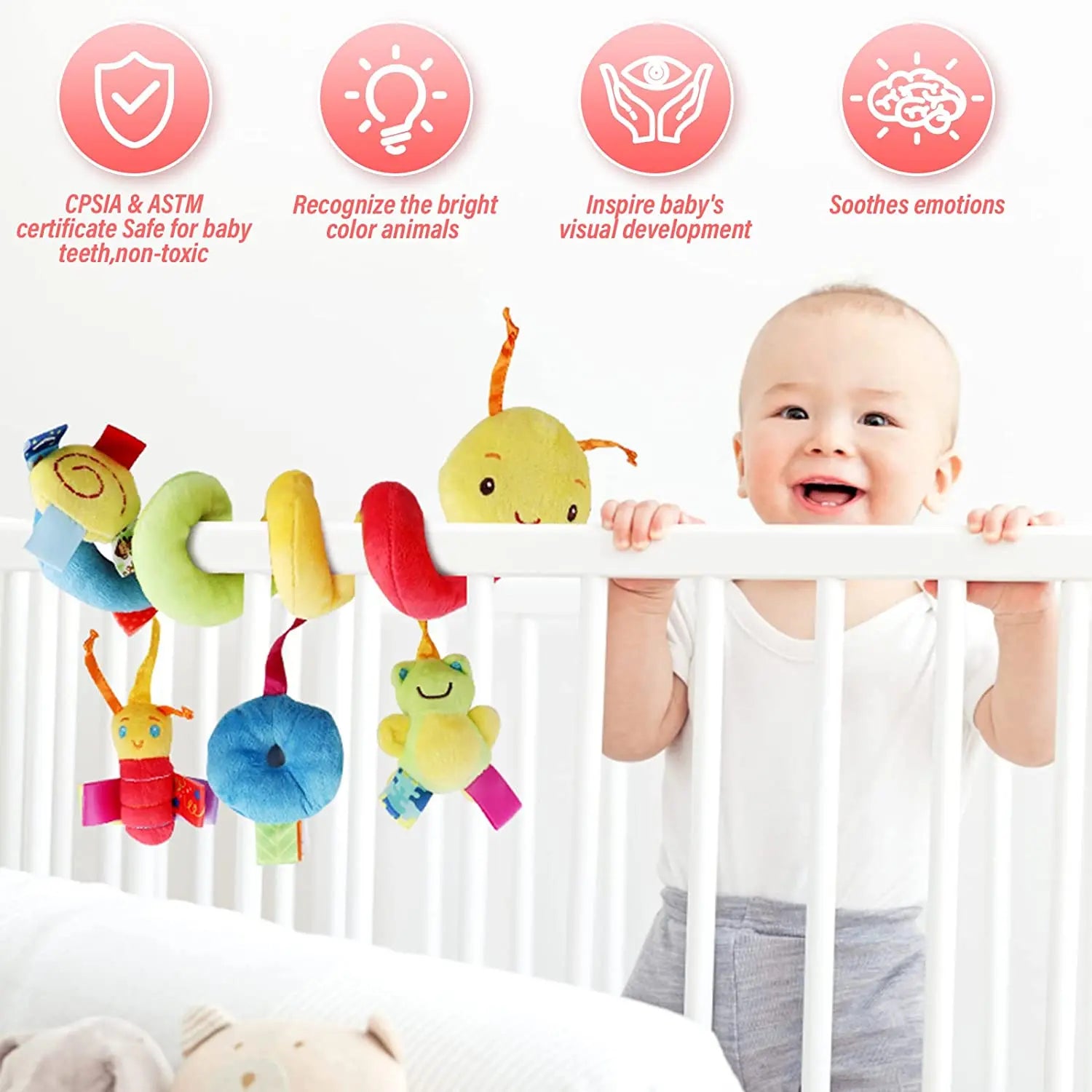 Aktivitätsspirale für Kinderwagen und Autositz – Bunter Greifbogen