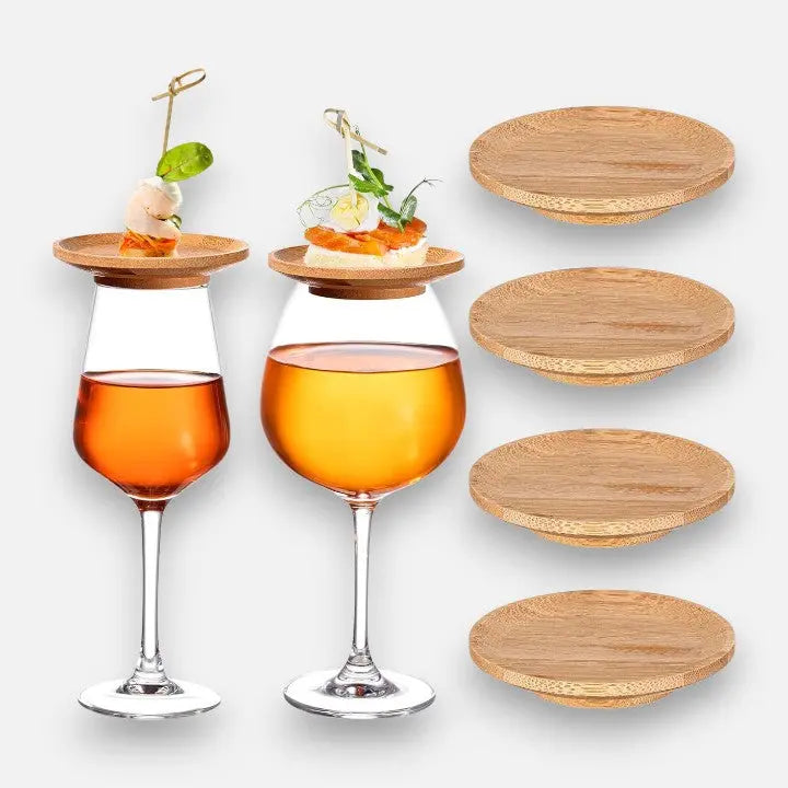 Bambus Snack-Deckel für Weingläser (4 Stück)