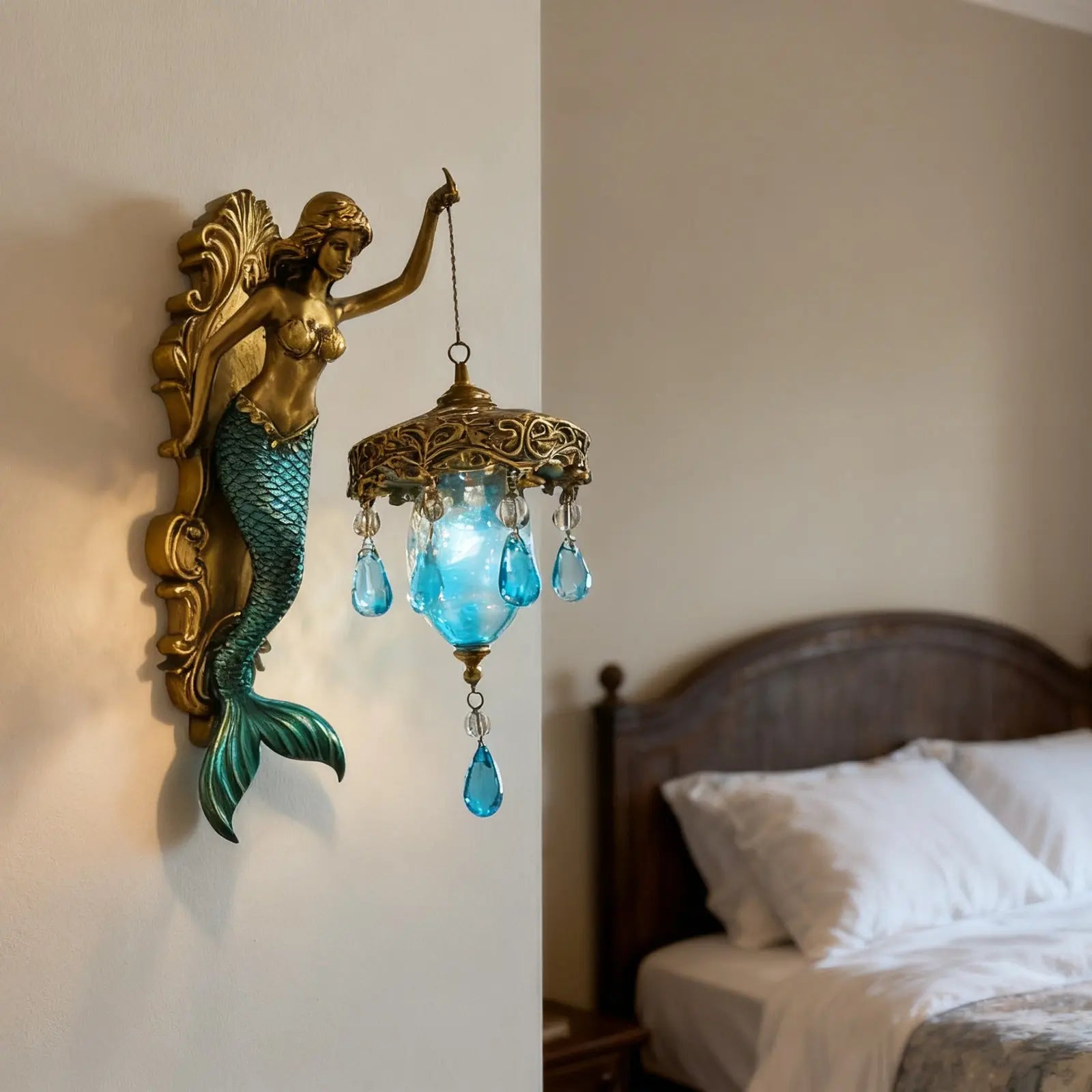 Elegante Barock-Meerjungfrau-Wandlampe – Künstlerische maritime Beleuchtung