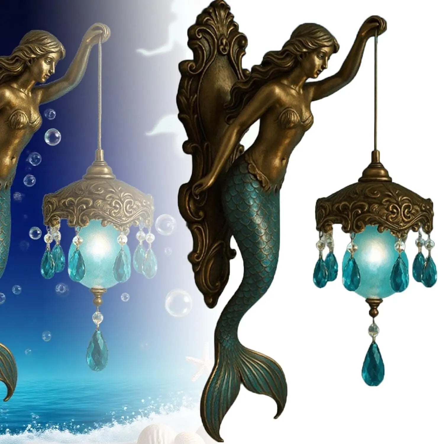 Elegante Barock-Meerjungfrau-Wandlampe – Künstlerische maritime Beleuchtung