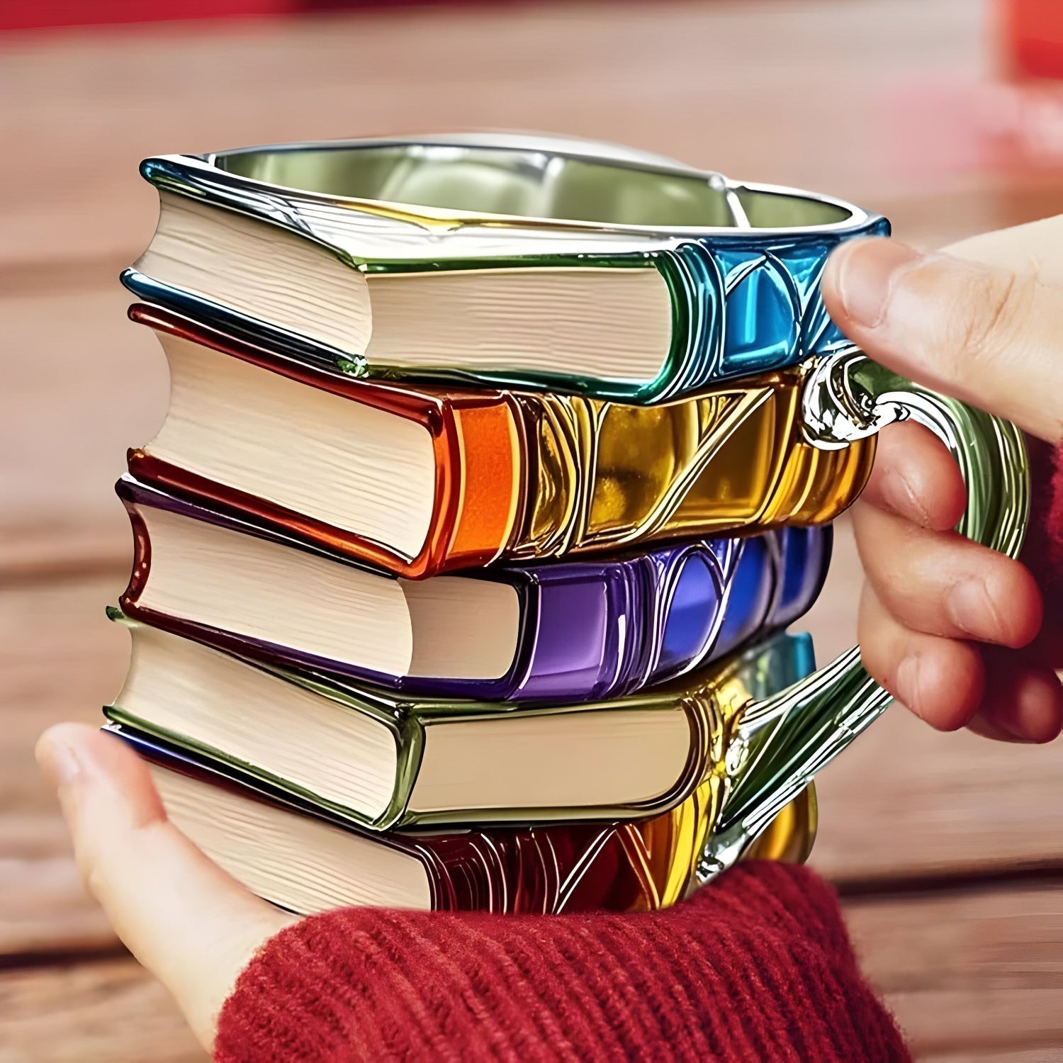 Kreativer Becher im 3D Buchdesign – Handgemacht & Bunt
