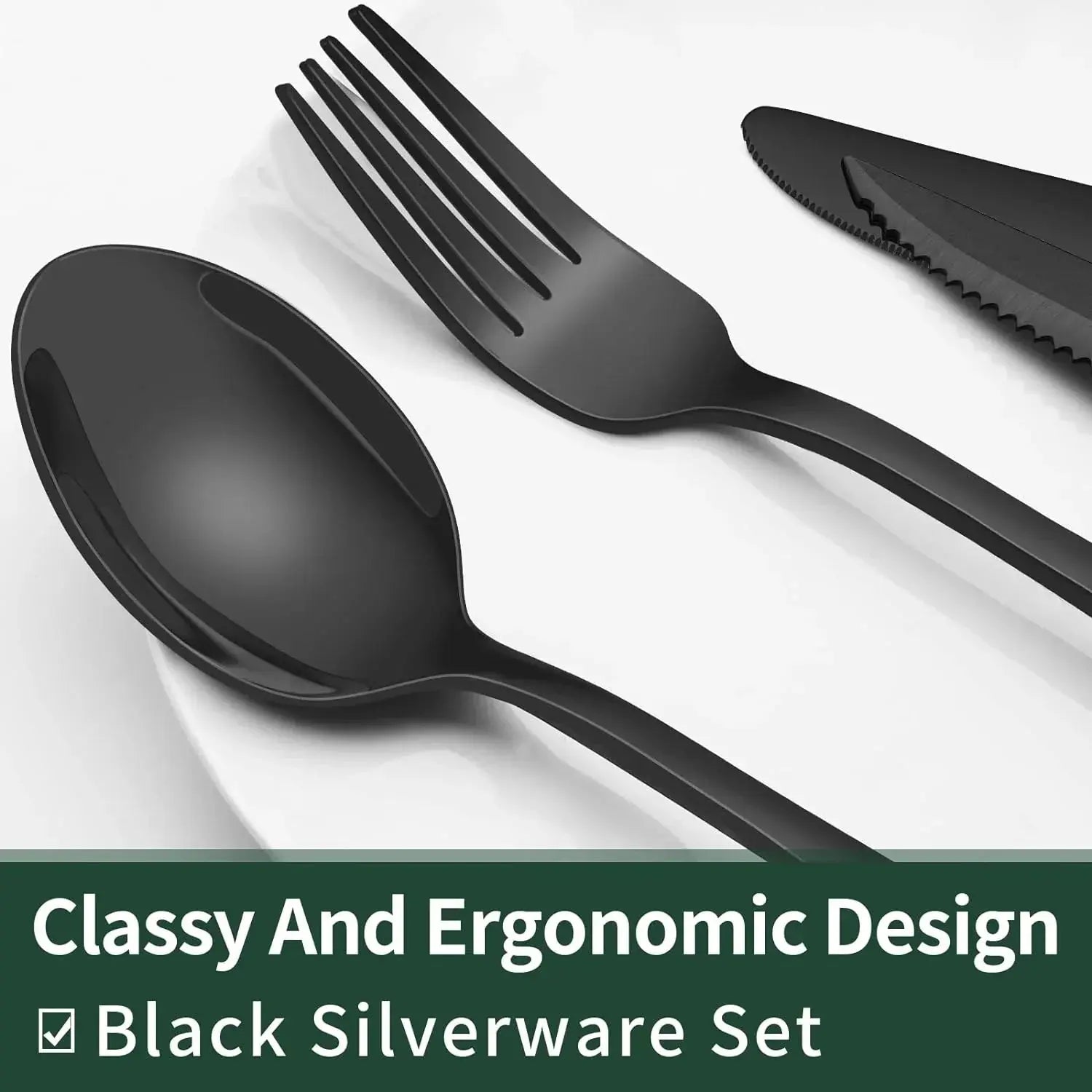 Elegantes Besteckset | 24-teiliges Set in Matt-Schwarz | Mit Steakmessern
