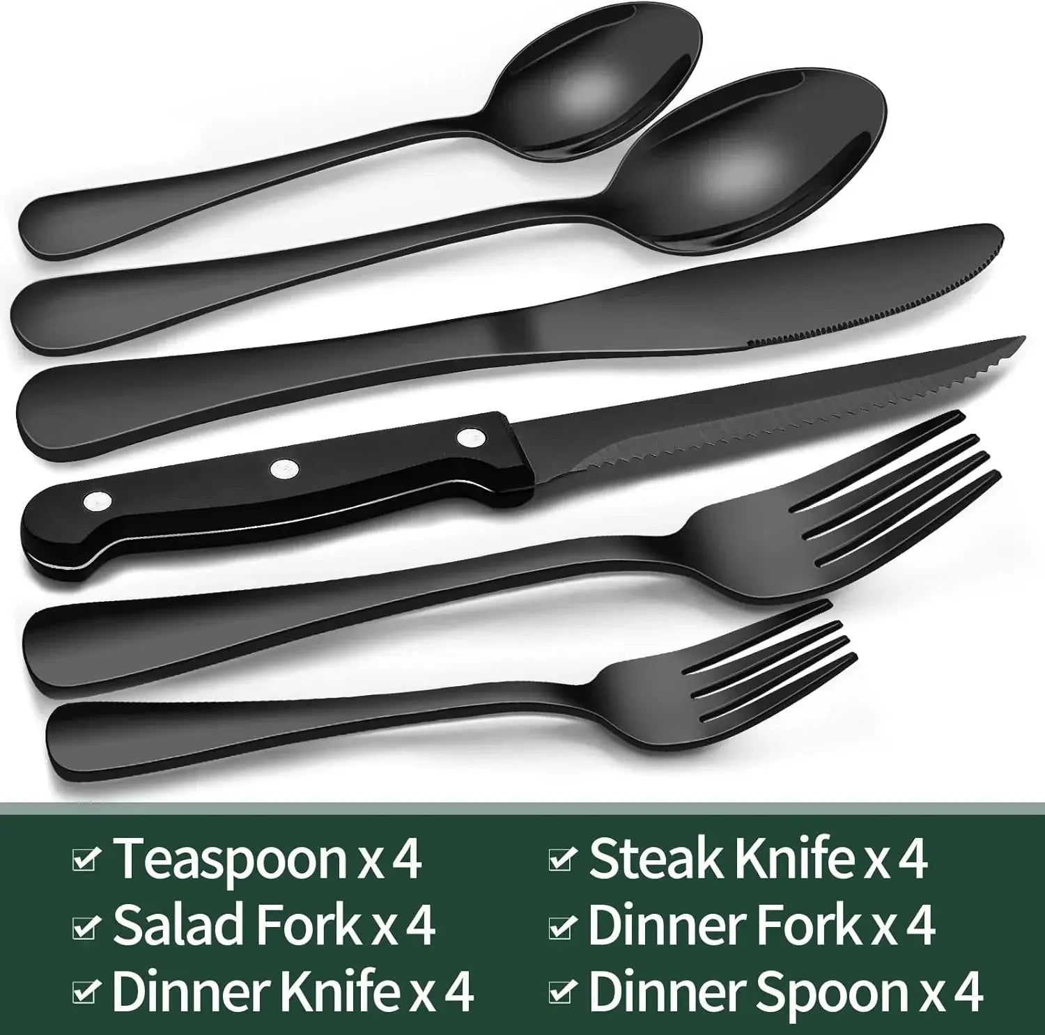 Elegantes Besteckset | 24-teiliges Set in Matt-Schwarz | Mit Steakmessern