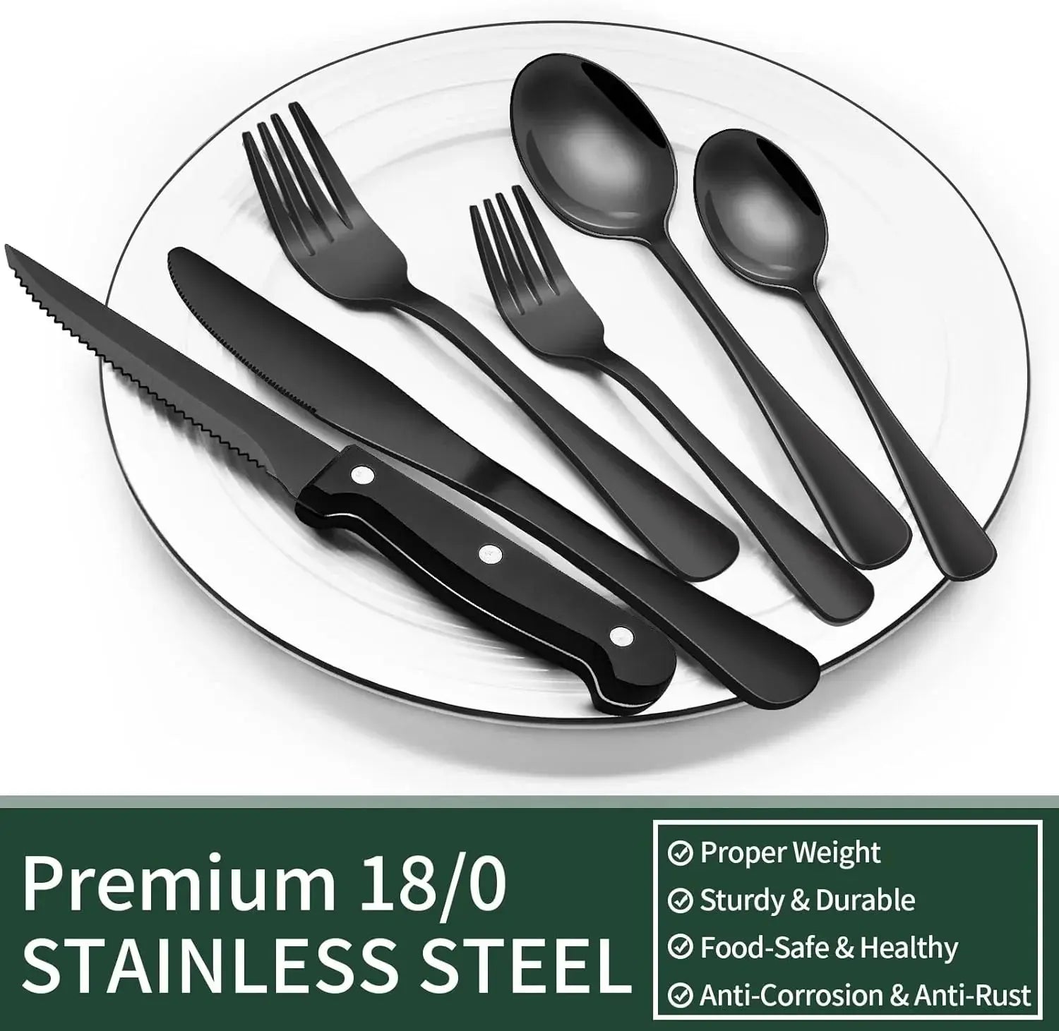 Elegantes Besteckset | 24-teiliges Set in Matt-Schwarz | Mit Steakmessern