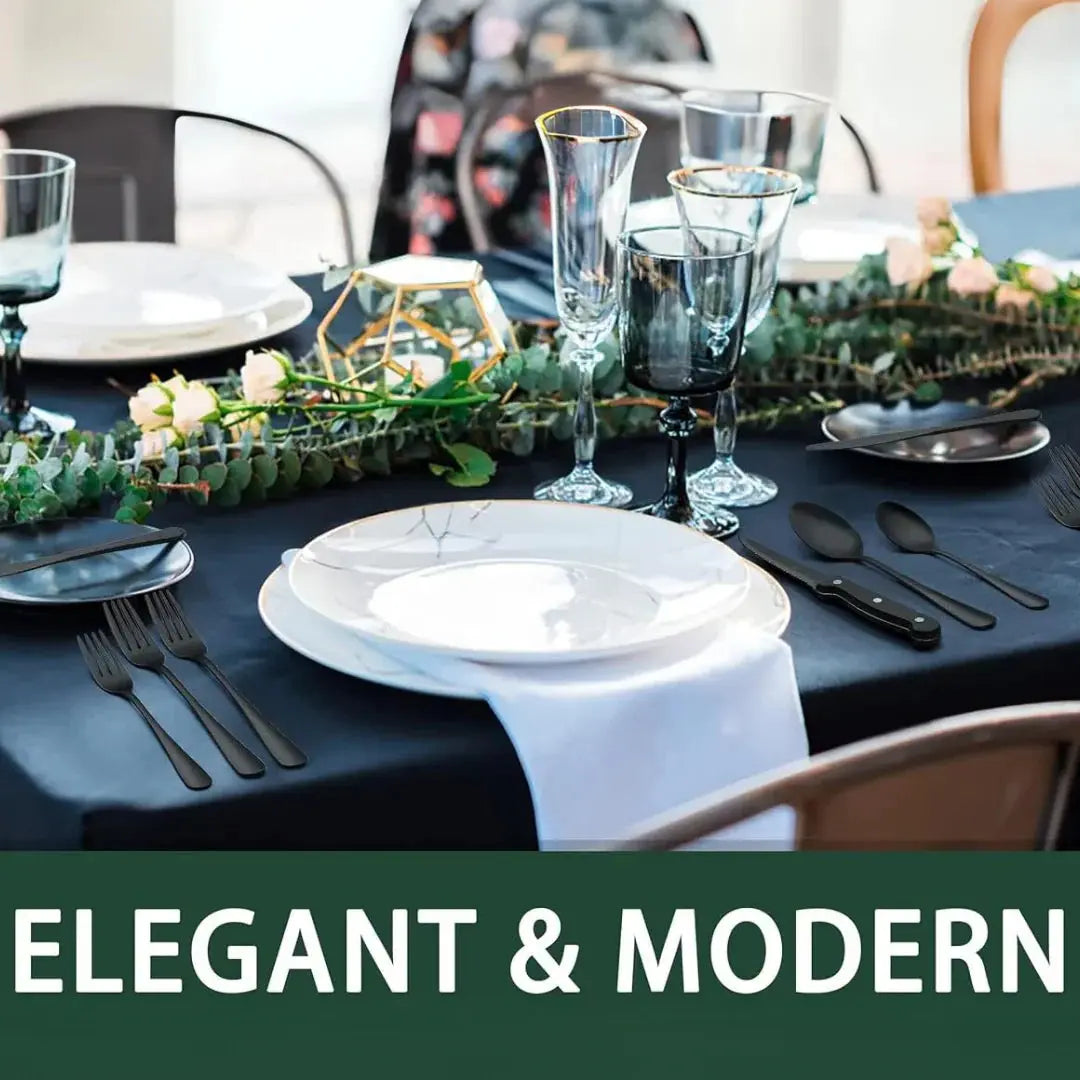 Elegantes Besteckset | 24-teiliges Set in Matt-Schwarz | Mit Steakmessern
