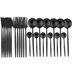 Elegantes Besteckset | 24-teiliges Set in Matt-Schwarz | Mit Steakmessern