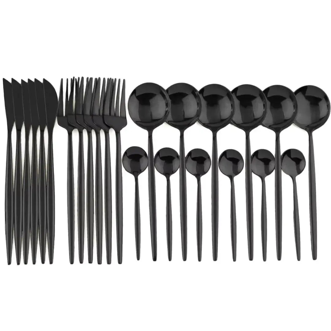 Elegantes Besteckset | 24-teiliges Set in Matt-Schwarz | Mit Steakmessern