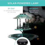 Solarbetriebene Vogelbadewanne mit Ständer, integriertem Blumentopf und LED-Lampe