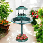 Solarbetriebene Vogelbadewanne mit Ständer, integriertem Blumentopf und LED-Lampe