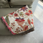 Elegant Blanket with Floral Design and Rustic Fringes