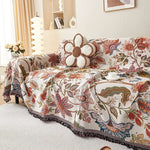 Elegant Blanket with Floral Design and Rustic Fringes