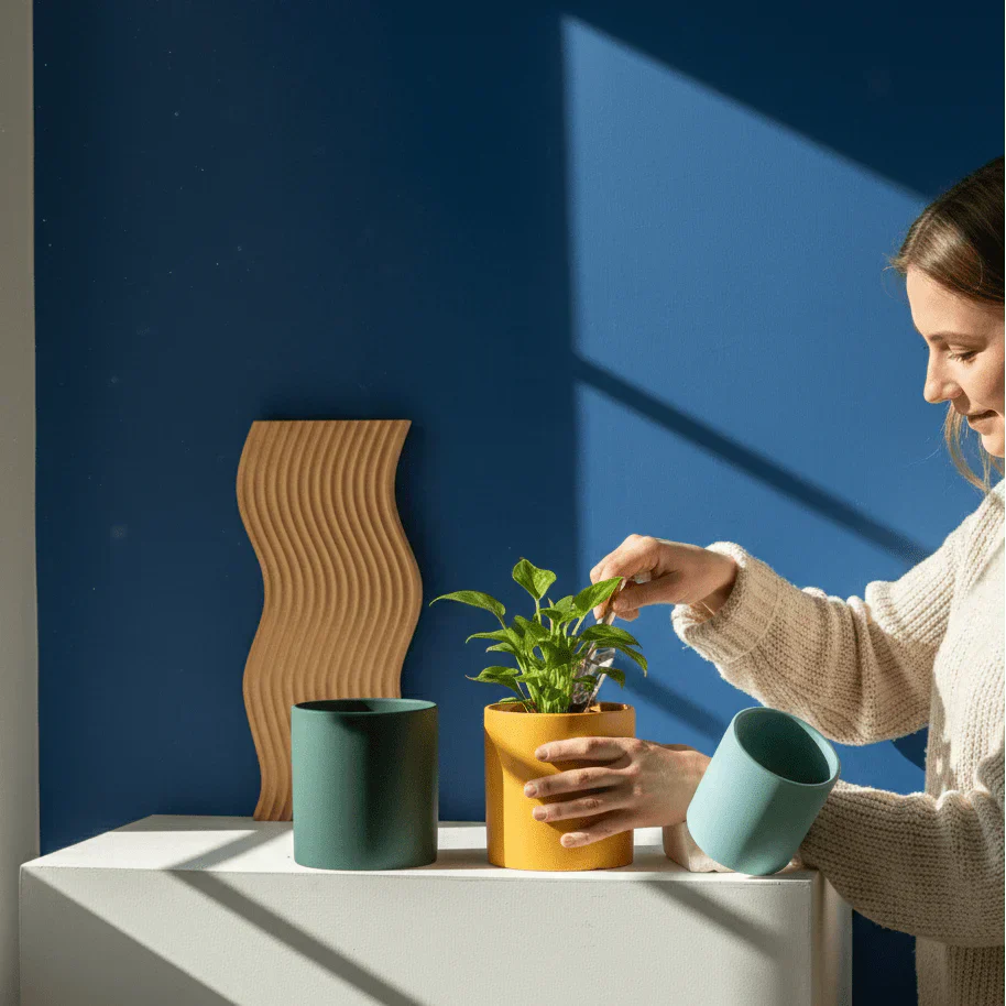 Eleganter Blumentopf mit Untersetzer und Drainageloch