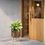 Blumentopf mit Holzfüßen | Trendiges Geflecht-Design für Innen und Außen