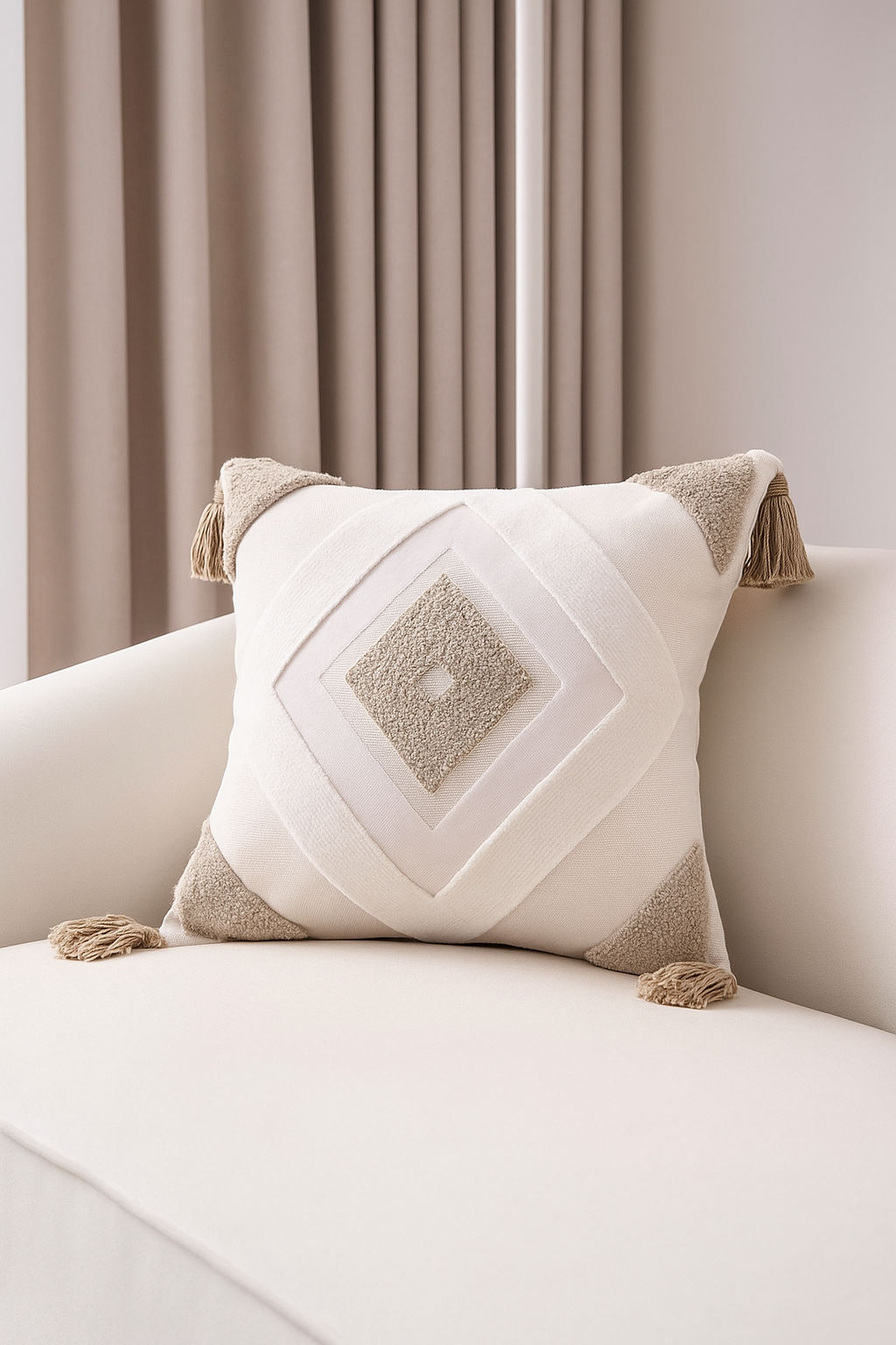 Boho-Inspired Decorative Pillow Cover – Stylish Textured Fringe for Sofa and Bedroom