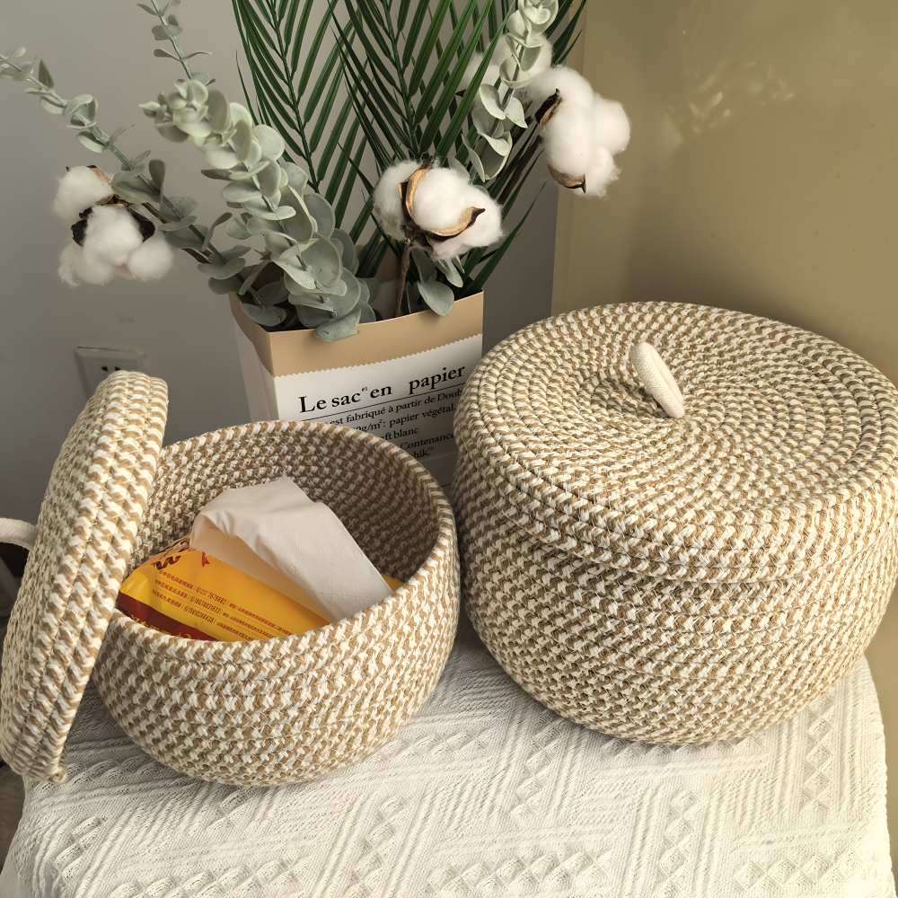 Runder Aufbewahrungskorb mit Deckel – Elegantes Design