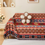 Stylish Sofa Cover with Geometric Designs and Fringes