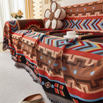 Stylish Sofa Cover with Geometric Designs and Fringes