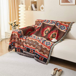 Stylish Sofa Cover with Geometric Designs and Fringes