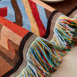Stylish Sofa Cover with Geometric Designs and Fringes