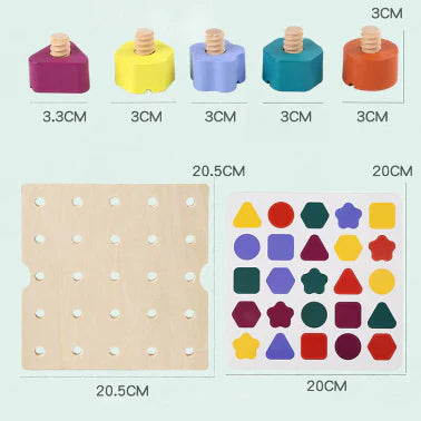 Spielerisches Holzpuzzle zur Förderung feinmotorischer Fähigkeiten mit Formen und Farben