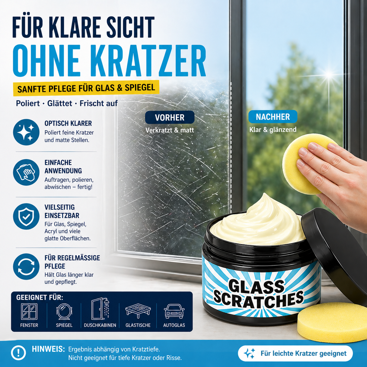 Glanzende Glasreinigungspaste für Kratzerbeseitigung
