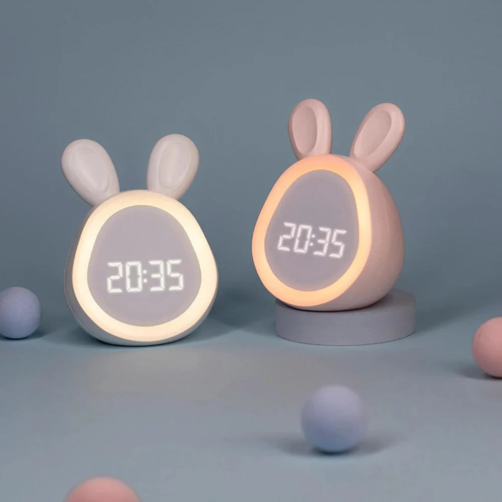 Cute Kids' Clock with LED Night Light – Friendly Rabbit Design