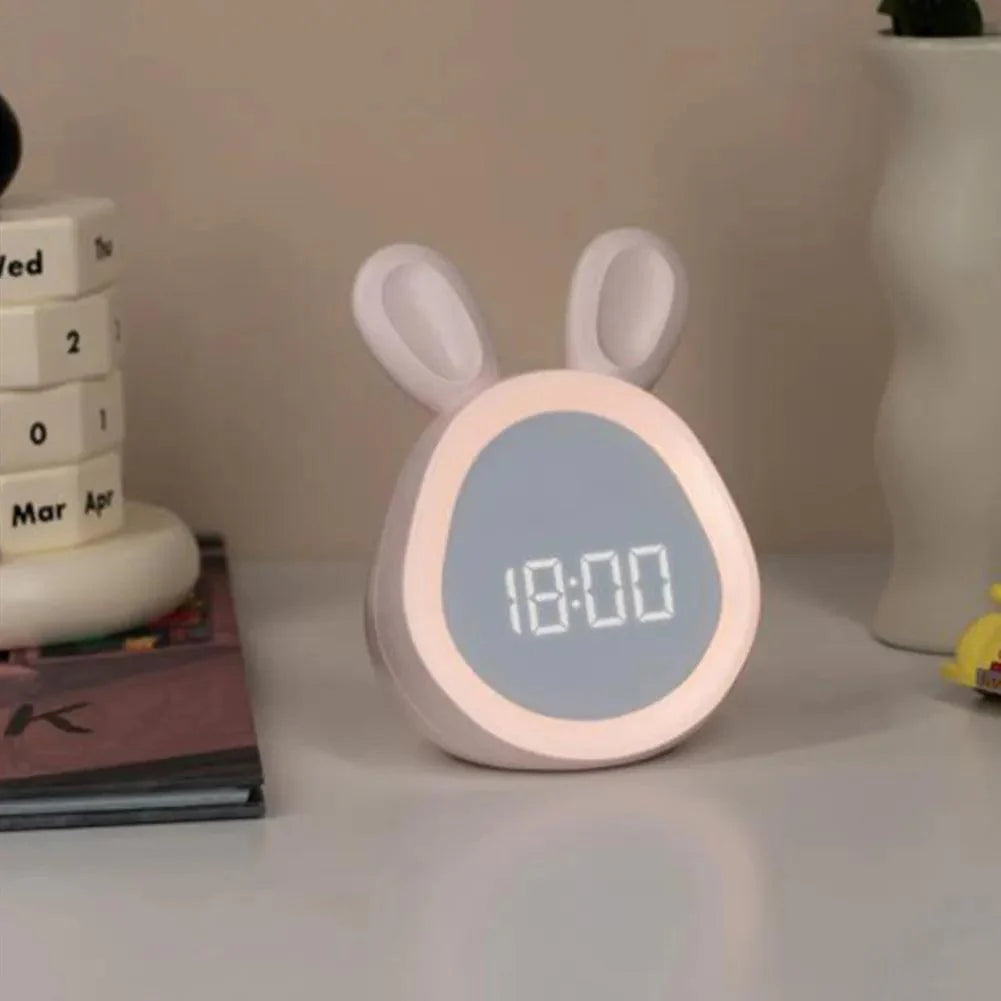 Cute Kids' Clock with LED Night Light – Friendly Rabbit Design