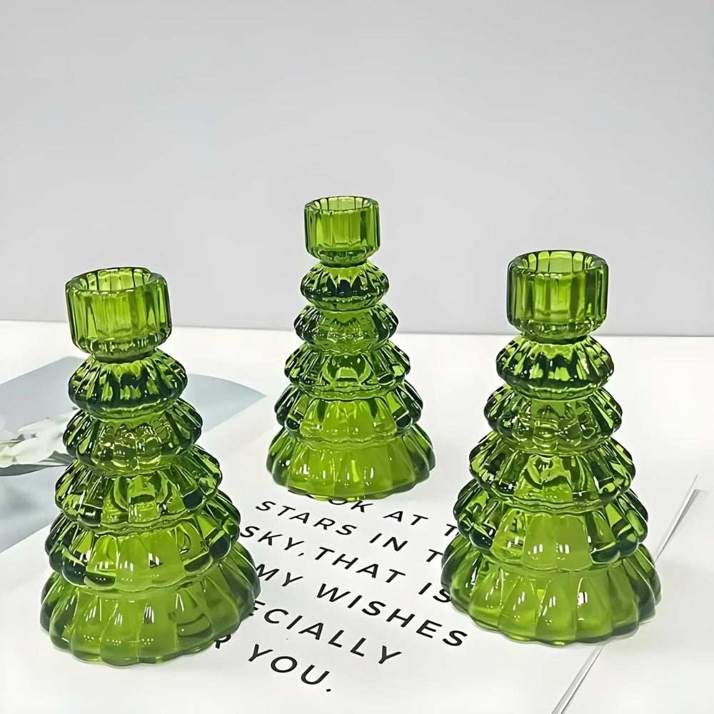 Glas Teelichthalter Set in Baumform – 3-teiliges Tischdekor