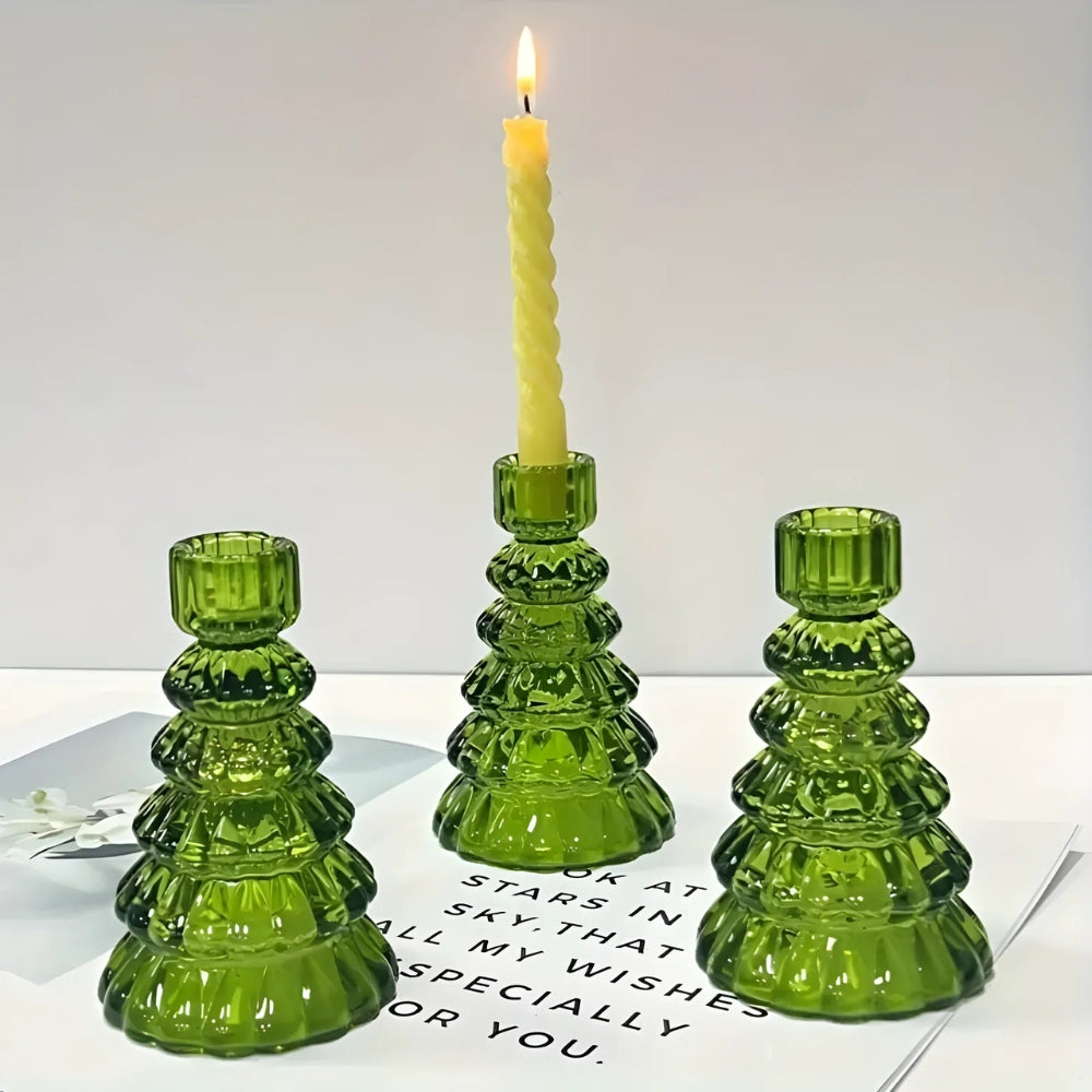 Glas Teelichthalter Set in Baumform – 3-teiliges Tischdekor
