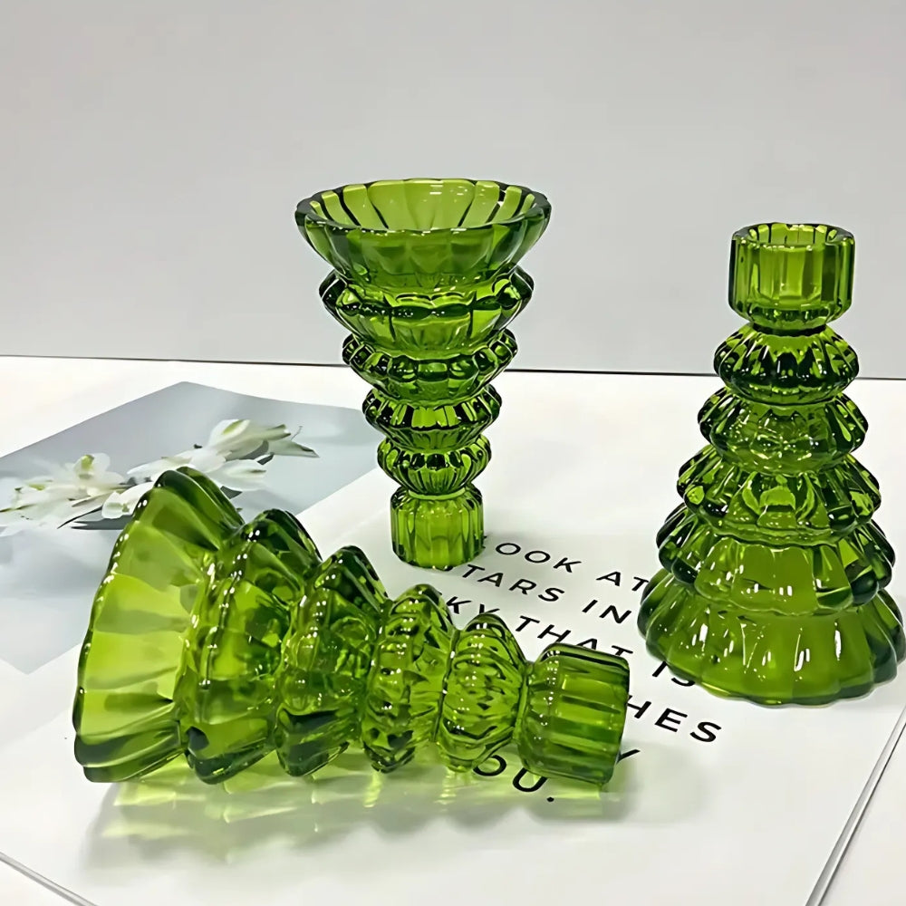 Glas Teelichthalter Set in Baumform – 3-teiliges Tischdekor