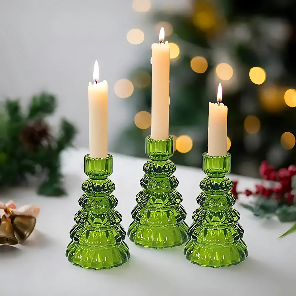 Glas Teelichthalter Set in Baumform – 3-teiliges Tischdekor