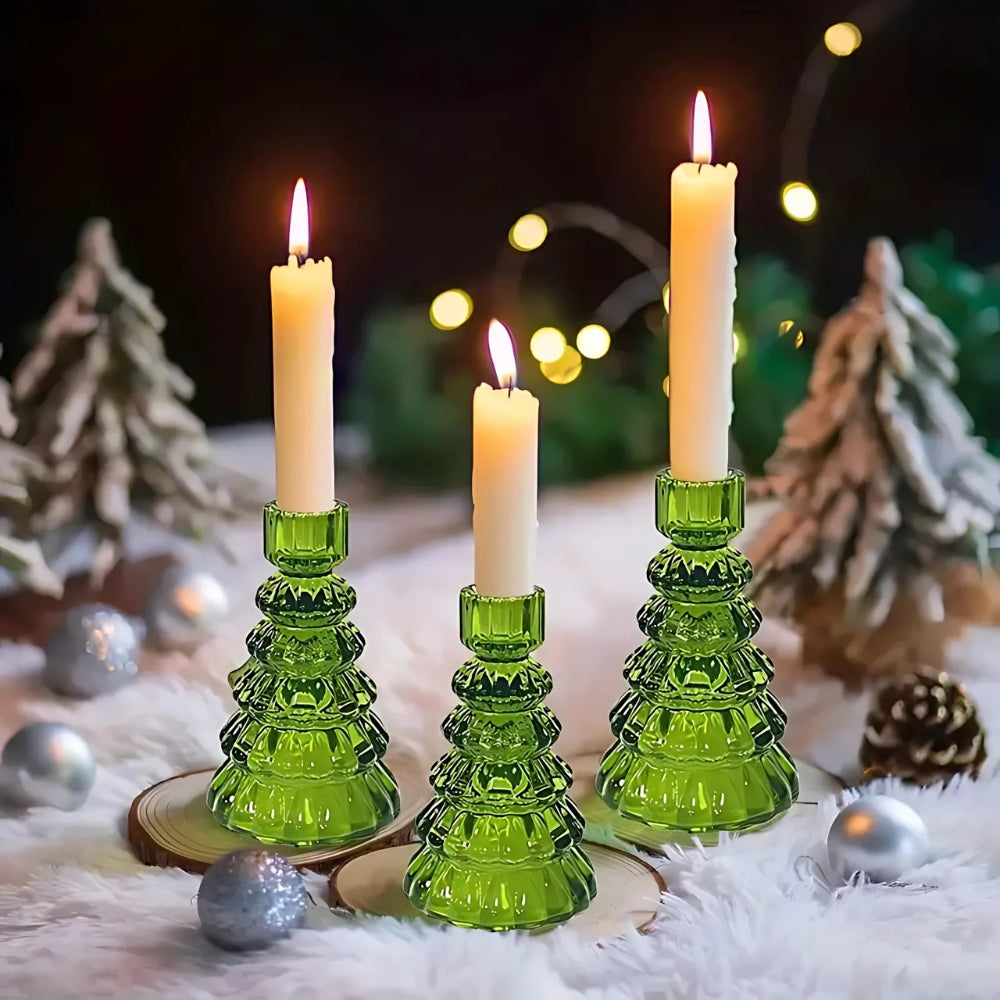 Glas Teelichthalter Set in Baumform – 3-teiliges Tischdekor