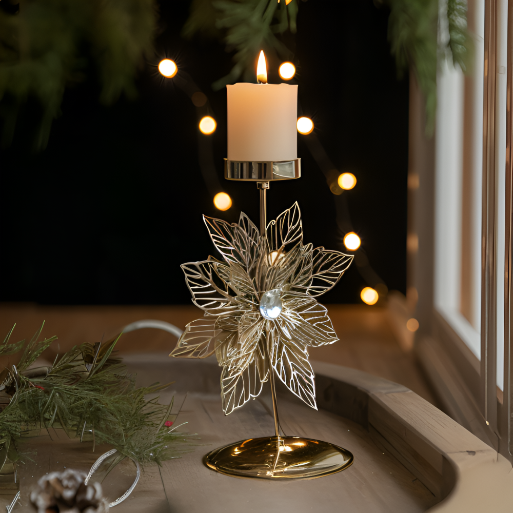 Vintage Goldener Weihnachtskerzenhalter – Atmosphärische Tischdekoration