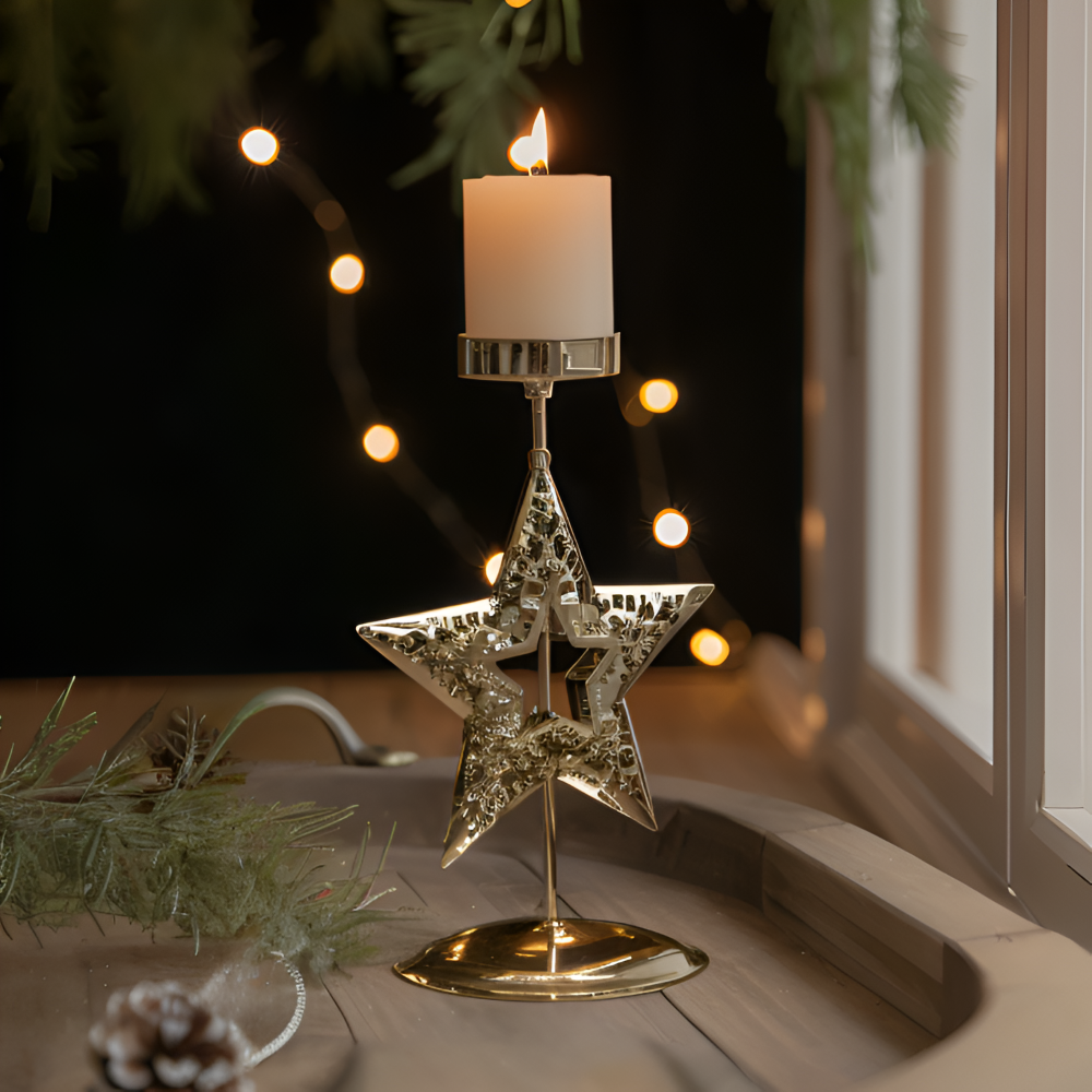 Vintage Goldener Weihnachtskerzenhalter – Atmosphärische Tischdekoration