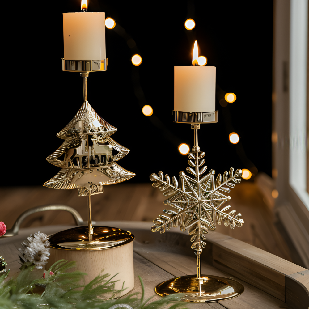 Vintage Goldener Weihnachtskerzenhalter – Atmosphärische Tischdekoration