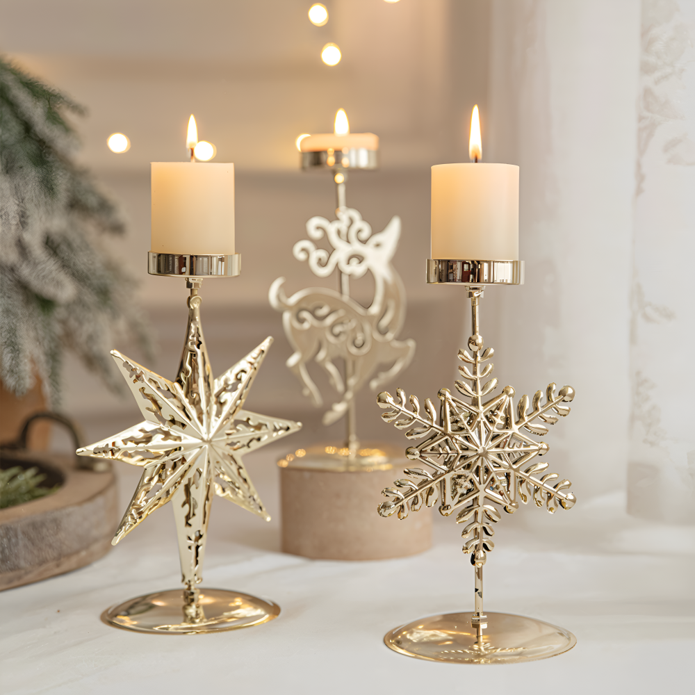 Vintage Goldener Weihnachtskerzenhalter – Atmosphärische Tischdekoration