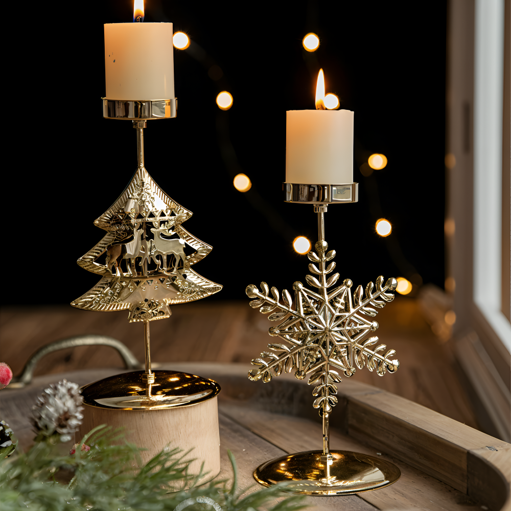 Vintage Goldener Weihnachtskerzenhalter – Atmosphärische Tischdekoration