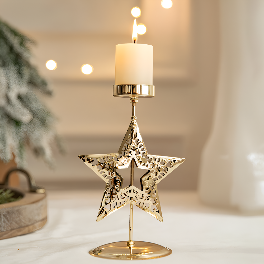 Vintage Goldener Weihnachtskerzenhalter – Atmosphärische Tischdekoration
