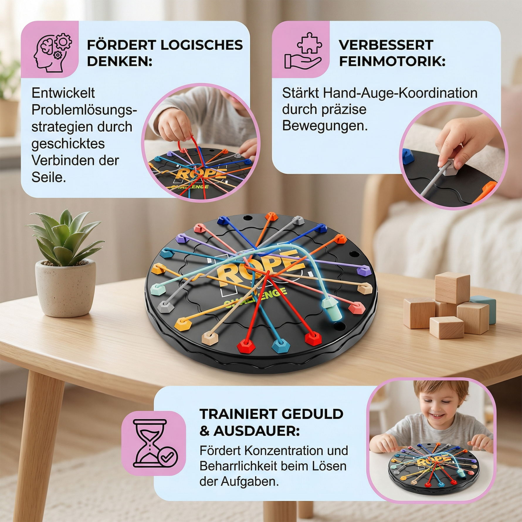 Kinder Denk- und Strategiespiel – Knoten- und Seil-Logikspiel