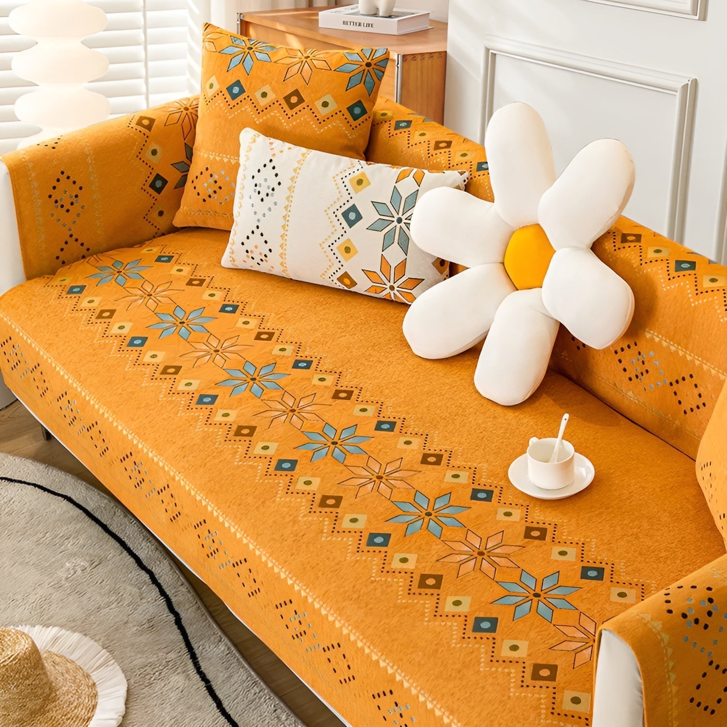 Boho-inspirierter Sofabezug – Elastisch & Ganzjährig Nutzbar | Stilvoller Schutz für Ihr Sofa