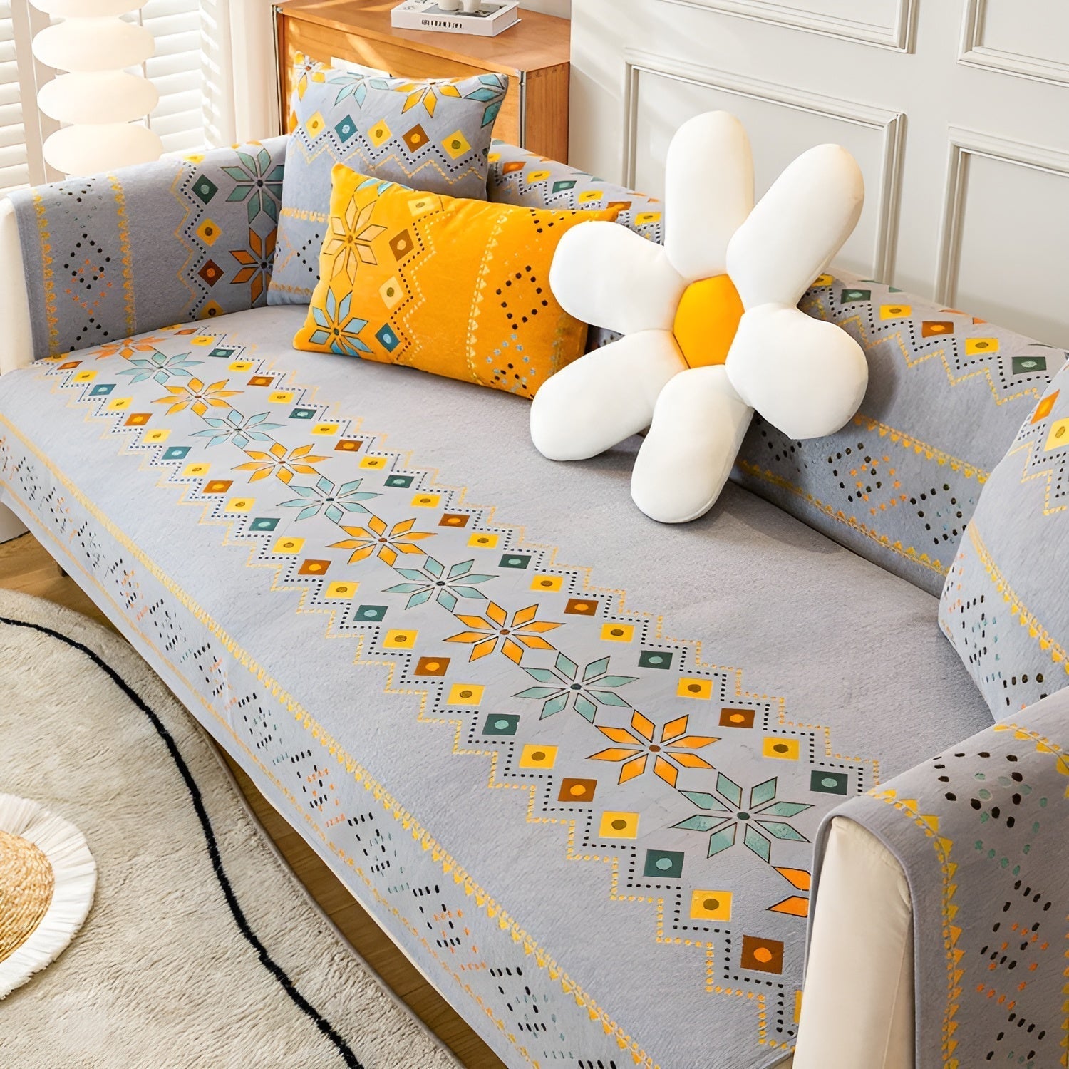 Boho-inspirierter Sofabezug – Elastisch & Ganzjährig Nutzbar | Stilvoller Schutz für Ihr Sofa
